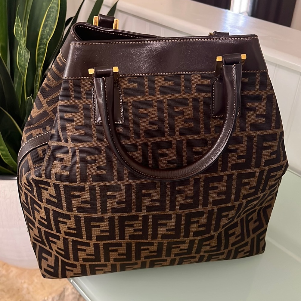 Fendi Canvas Zucca Shoulder Brown Canvas Tote Bag